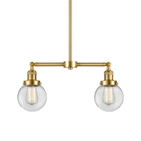 Innovations Lighting Beacon 2 Light 23" Wide Linear Pendant / Converts to Semi-Flush Ceiling Fixture Satin Gold / Clear