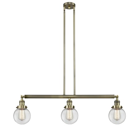 Innovations Lighting Beacon 3 Light 39" Wide Linear Chandelier Antique Brass / Clear