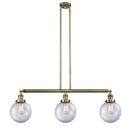 Innovations Lighting Beacon 3 Light 41" Wide Linear Pendant Antique Brass / Clear