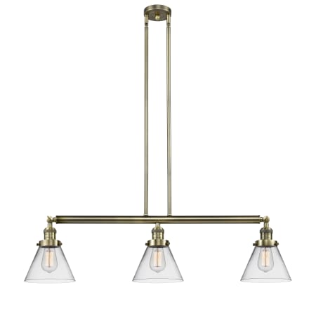 Innovations Lighting Cone 3 Light 40" Wide Commercial Linear Chandelier Antique Brass / Clear
