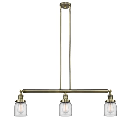 Innovations Lighting Bell 3 Light 38" Wide Commercial Linear Chandelier Antique Brass / Clear