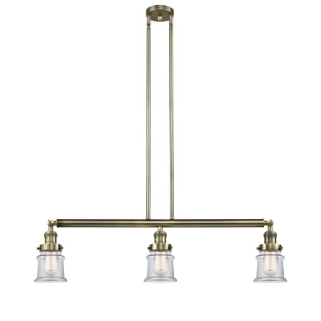 Innovations Lighting Small Canton 3 Light 39" Wide Linear Chandelier Antique Brass / Clear