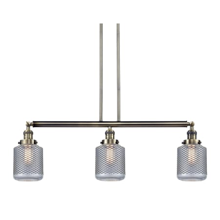 Innovations Lighting Stanton 3 Light 39" Wide Linear Chandelier Antique Brass / Vintage Wire Mesh