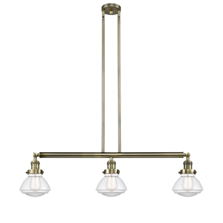 Innovations Lighting Olean 3 Light 39" Wide Linear Chandelier Antique Brass / Clear
