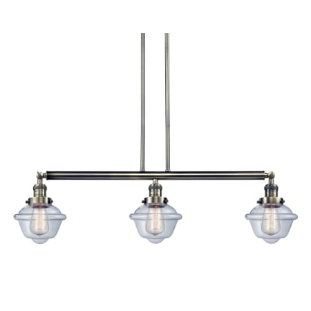 Innovations Lighting Small Oxford 3 Light 40" Wide Linear Chandelier Antique Brass / Clear