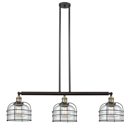 Innovations Lighting Large Bell Cage 3 Light 42" Wide Linear Chandelier Black Antique Brass / Clear