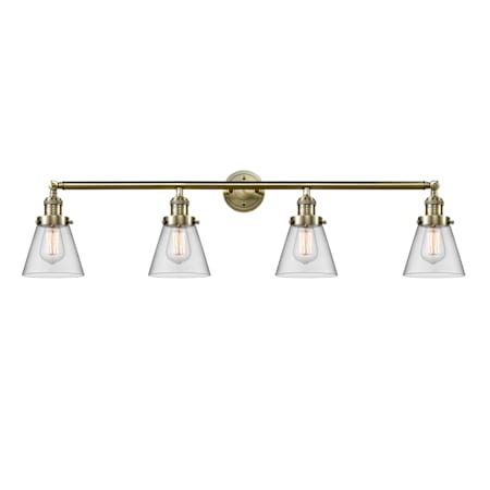Innovations Lighting Cone 4 Light 42" Wide Commercial Vanity Light Antique Brass / Clear