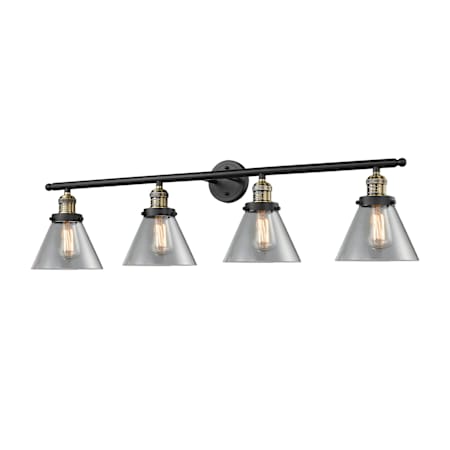 Innovations Lighting Cone 4 Light 44" Wide Commercial Vanity Light with Cone Shades Black / Brushed Brass / Clear