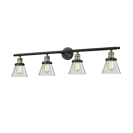 Innovations Lighting Cone 4 Light 42" Wide Commercial Vanity Light with Cone Shades Black / Brushed Brass / Clear