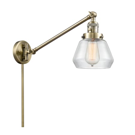 Innovations Lighting Fulton Single Light 25" Tall Hardwired or Plug-In Wall Sconce / Pendant Antique Brass / Clear