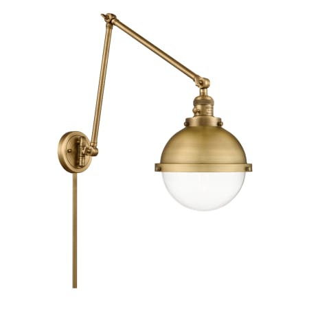 Innovations Lighting Hampden 13" Tall Hardwired or Plug-In Wall Sconce Brushed Brass / Clear