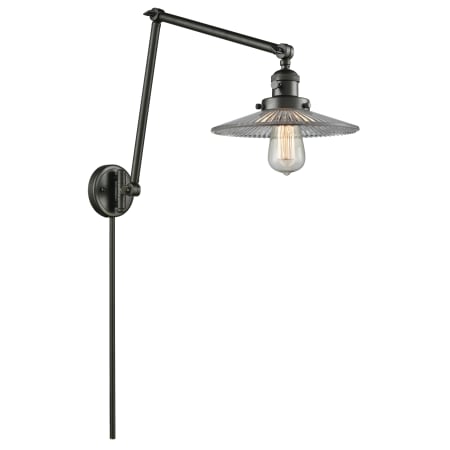 Innovations Lighting Halophane Single Light 30" Tall Plug-In Wall Sconce Oiled Rubbed Bronze / Halophane