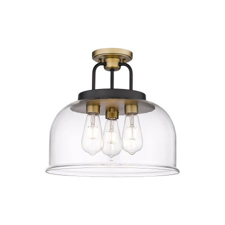 Innovations Lighting Kahana 3 Light 15" Wide Semi-flush Ceiling Fixture Black Brushed Brass / Clear