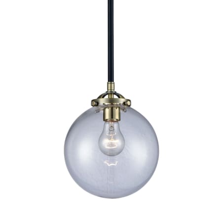 Innovations Lighting Beacon Single Light 8" Wide Mini Pendant Black / Antique Brass / Clear