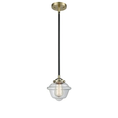 Innovations Lighting Small Oxford 8" Wide Mini Pendant Black Antique Brass / Clear
