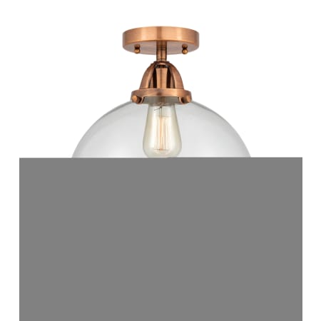 Innovations Lighting Beacon 12" Wide Semi-Flush Globe Ceiling Fixture Antique Copper / Clear