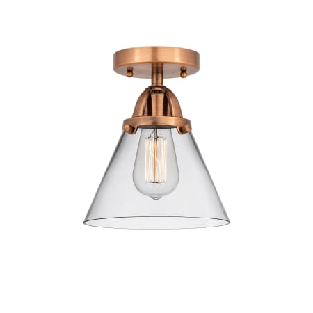 Innovations Lighting Cone 8" Wide Semi-Flush Ceiling Fixture with Cone Shade Antique Copper / Clear