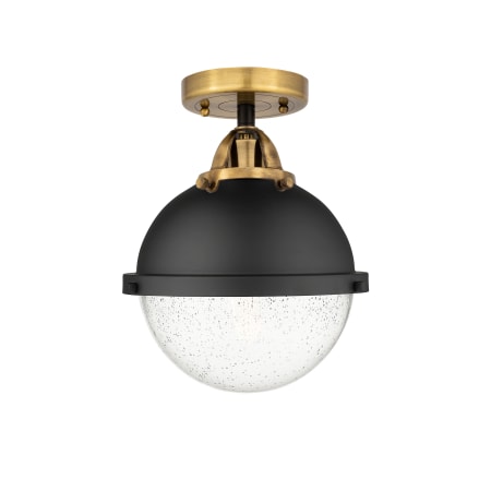 Innovations Lighting Hampden 9" Wide Semi-Flush Globe Ceiling Fixture with Shade Black Antique Brass / Seedy