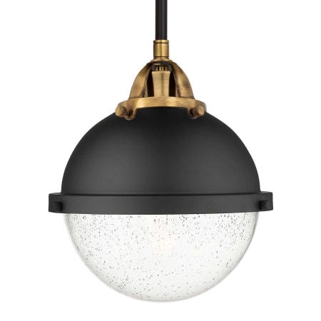 Innovations Lighting Hampden 9" Wide Mini Pendant with Globe Shade Black Antique Brass / Seedy
