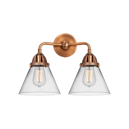 Innovations Lighting Cone 2 Light 16" Wide Vanity Light Antique Copper / Clear