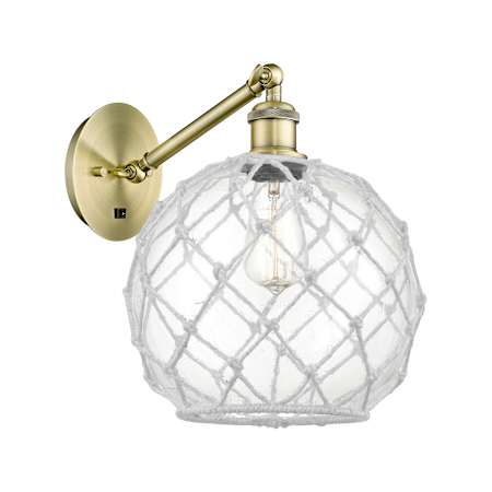 Innovations Lighting Farmhouse Rope 12" Tall Wall Sconce Antique Brass / Clear Glass with White Rope