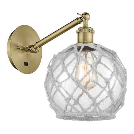 Innovations Lighting Farmhouse Rope 10" Tall Wall Sconce Antique Brass / Clear Glass with White Rope