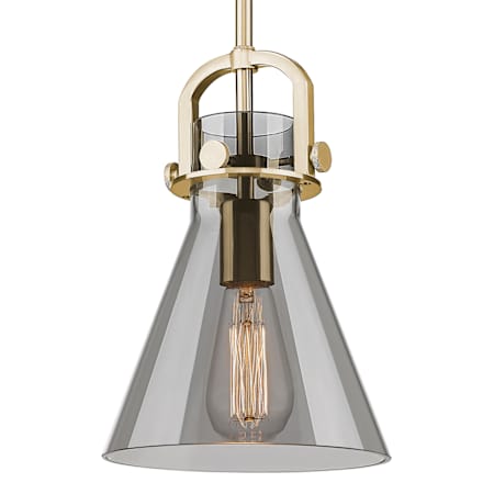 Innovations Lighting Newton Cone 8" Wide Mini Pendant with Light Smoke Glass Shade Champagne Bronze