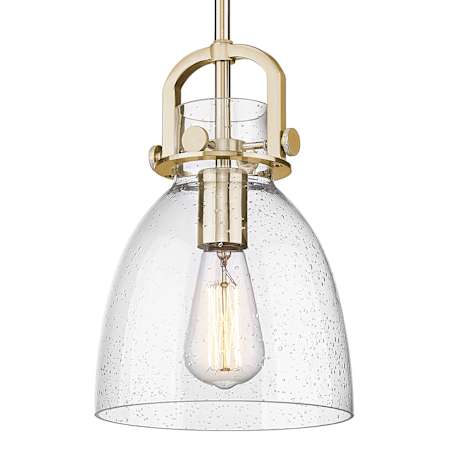 Innovations Lighting Newton Bell 8" Wide Mini Pendant with Clear, Seedy Glass Shade Champagne Bronze