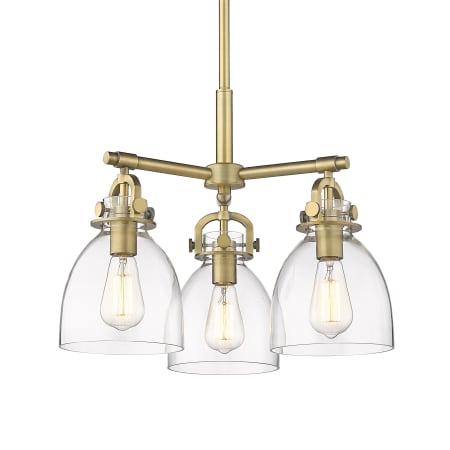 Innovations Lighting Newton Bell 3 Light 20" Wide Pendant Brushed Brass / Clear