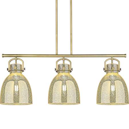 Innovations Lighting Newton Bell 3 Light 42" Wide Linear Pendant Brushed Brass / Mercury