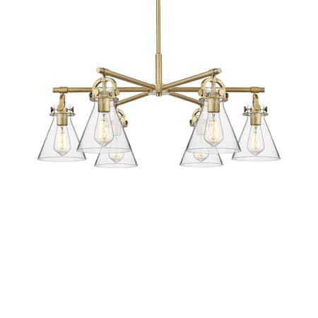 Innovations Lighting Newton Cone 6 Light 26" Wide Chandelier Brushed Brass / Clear