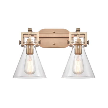 Innovations Lighting Newton Cone 2 Light 17" Wide Vanity Light Brushed Brass / Clear