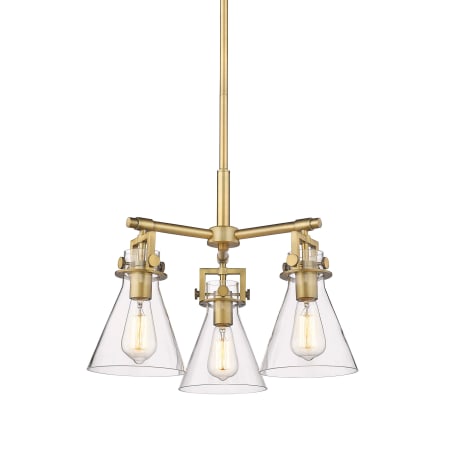 Innovations Lighting Newton Cone 3 Light 21" Wide Multi Light Pendant Brushed Brass / Clear