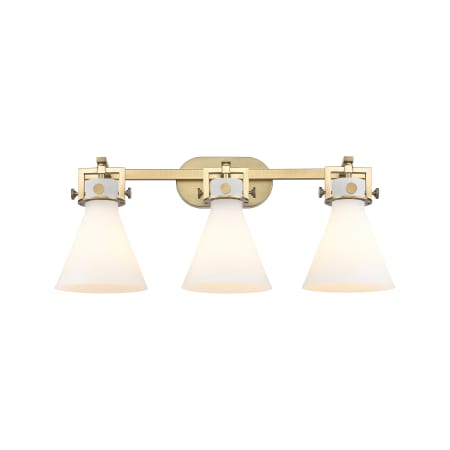 Innovations Lighting Newton Cone 3 Light 27" Wide Vanity Light Brushed Brass