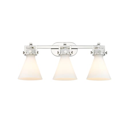 Innovations Lighting Newton Cone 3 Light 27" Wide Vanity Light Polished Nickel / Matte White