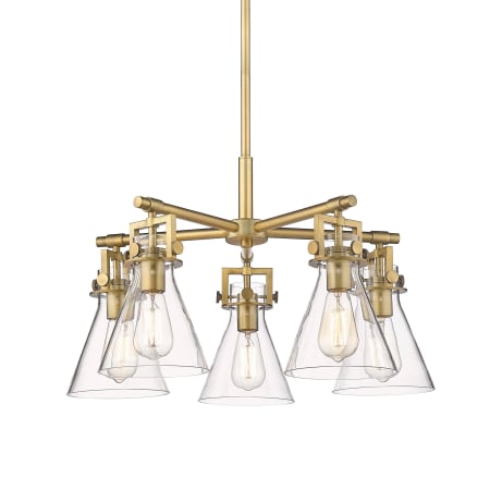 Innovations Lighting Newton Cone 5 Light 26" Wide Chandelier Brushed Brass / Clear