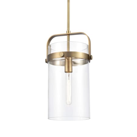 Innovations Lighting Pilaster 9" Wide Mini Pendant Brushed Brass / Clear
