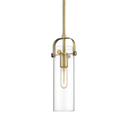 Innovations Lighting Pilaster II Cylinder 5" Wide Mini Pendant Brushed Brass / Clear