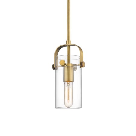 Innovations Lighting Pilaster II Cylinder 5" Wide Mini Pendant Brushed Brass / Clear