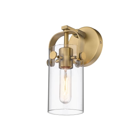 Innovations Lighting Pilaster II Cylinder 11" Tall Wall Sconce Brushed Brass / Clear