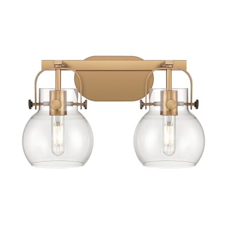 Innovations Lighting Pilaster II Sphere 2 Light 17" Wide Vanity Light Brushed Brass / Clear