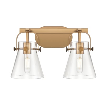 Innovations Lighting Pilaster II Cone 2 Light 17" Wide Vanity Light Brushed Brass / Clear