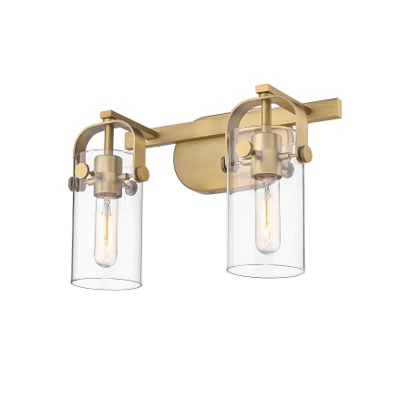 Innovations Lighting Pilaster II Cylinder 2 Light 15" Wide Vanity Light Brushed Brass / Clear