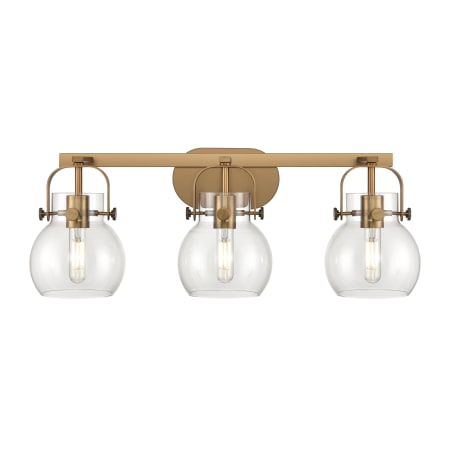Innovations Lighting Pilaster II Sphere 3 Light 27" Wide Vanity Light Brushed Brass / Clear