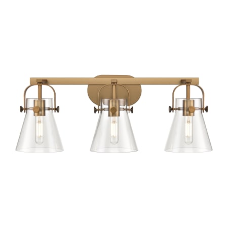 Innovations Lighting Pilaster II Cone 3 Light 27" Wide Vanity Light Brushed Brass / Clear