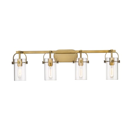 Innovations Lighting Pilaster 4 Light 35" Wide Vanity Light Brushed Brass / Clear