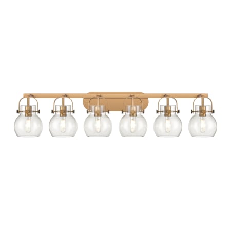 Innovations Lighting Pilaster II Sphere 6 Light 46" Wide Vanity Light Brushed Brass / Clear