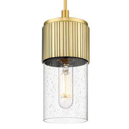 Innovations Lighting Bolivar 7" Tall Mini Pendant with Clear, Seedy Glass Shade Brushed Brass