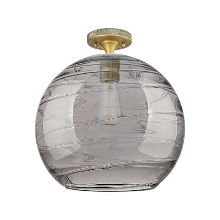 Innovations Lighting Crown Point 12" Wide Semi-Flush Globe Ceiling Fixture Brushed Brass / Light Smoke Deco Swirl