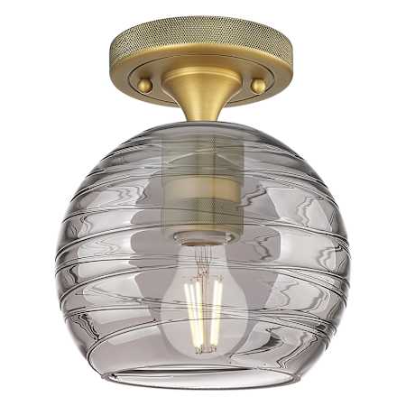 Innovations Lighting Crown Point 6" Wide Semi-Flush Globe Ceiling Fixture with Light Smoke, Deco Swirl Glass Shade Brushed Brass